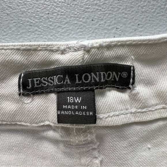 Jessica London 18W White Jeans Blue Boho Embroidered Hem Stretch Straight Leg - Picture 8 of 10